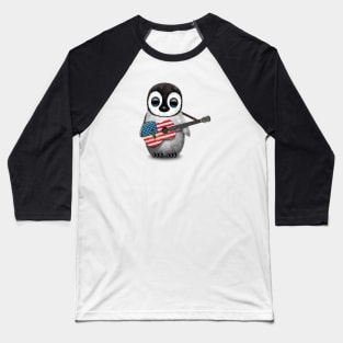 Baby Penguin Playing American Flag Guitar Baseball T-Shirt